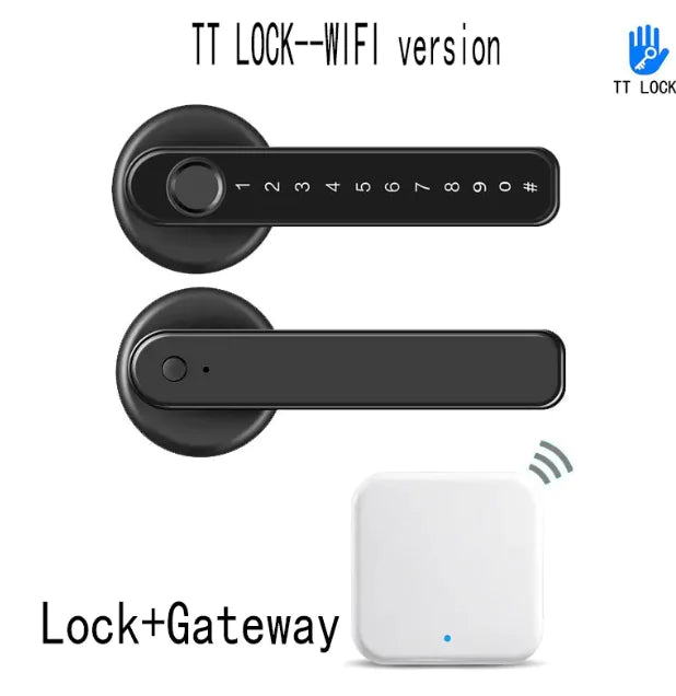 Graffiti Smart Fingerprint & Password Door Lock – Spherical Wooden Handle