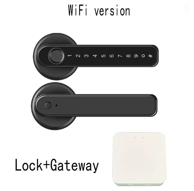 Graffiti Smart Fingerprint & Password Door Lock – Spherical Wooden Handle